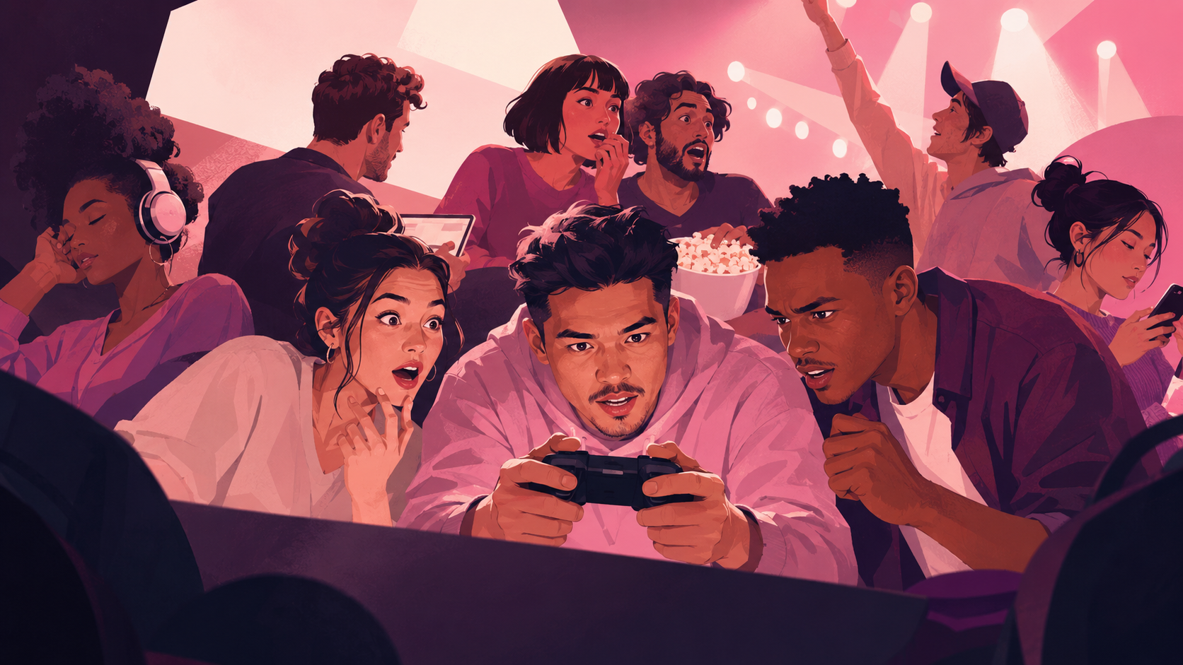 Editorial scene inspired by film, music, television, and popular culture